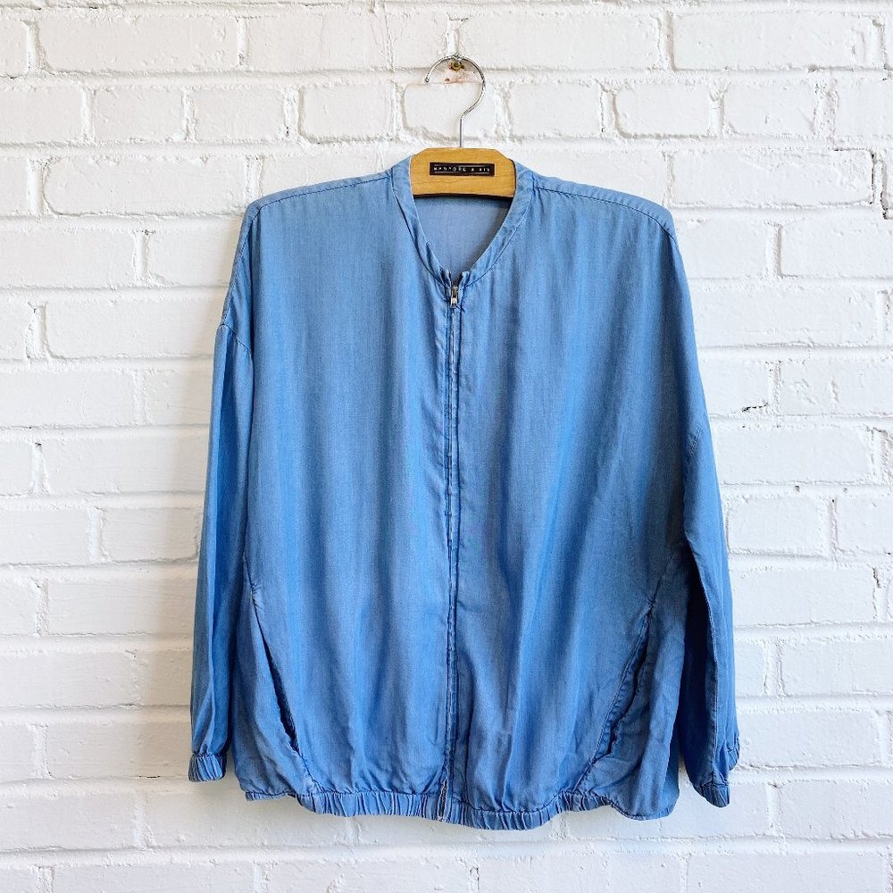 ZARA denim blue bomber zip up
